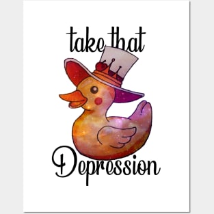 Take That Depression -  Funny And Cute Hazbin Hotel Duck And Lucifer Rubber duck Posters and Art